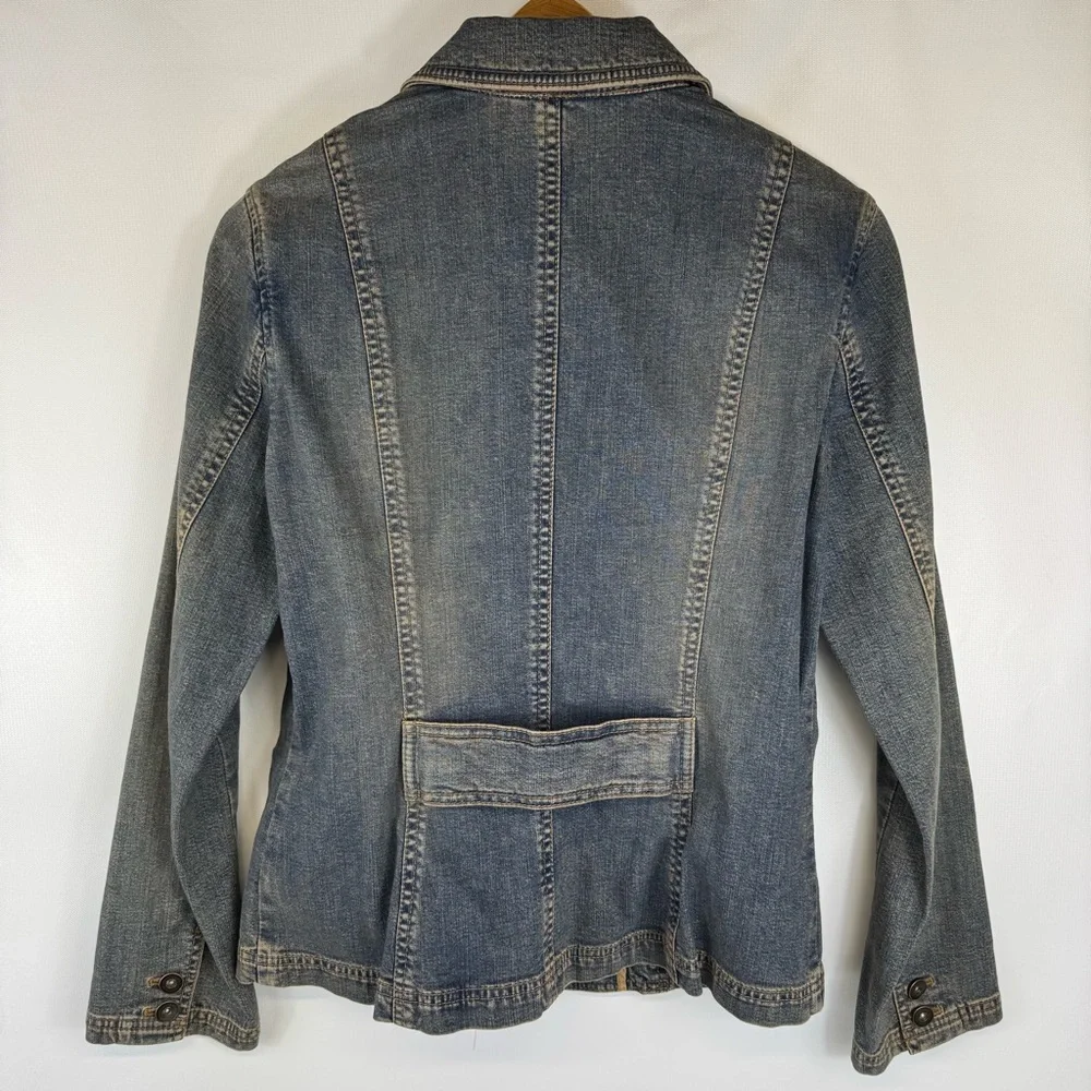 Vintage denim tailored blazer w stretch y2k Nordstrom classiques entier M Petite - Picture 4 of 17